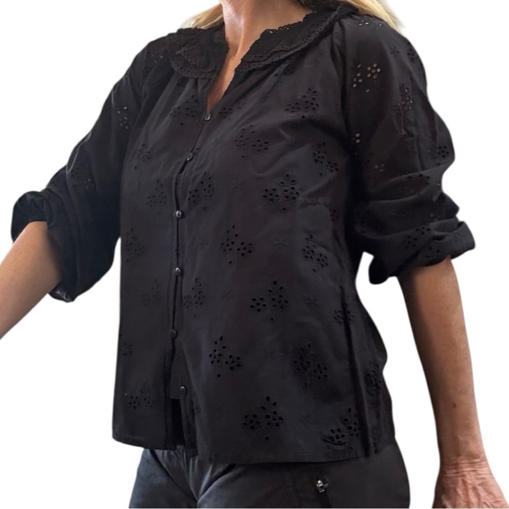 J‎ Crew Elegant Black eyelet Women's Top